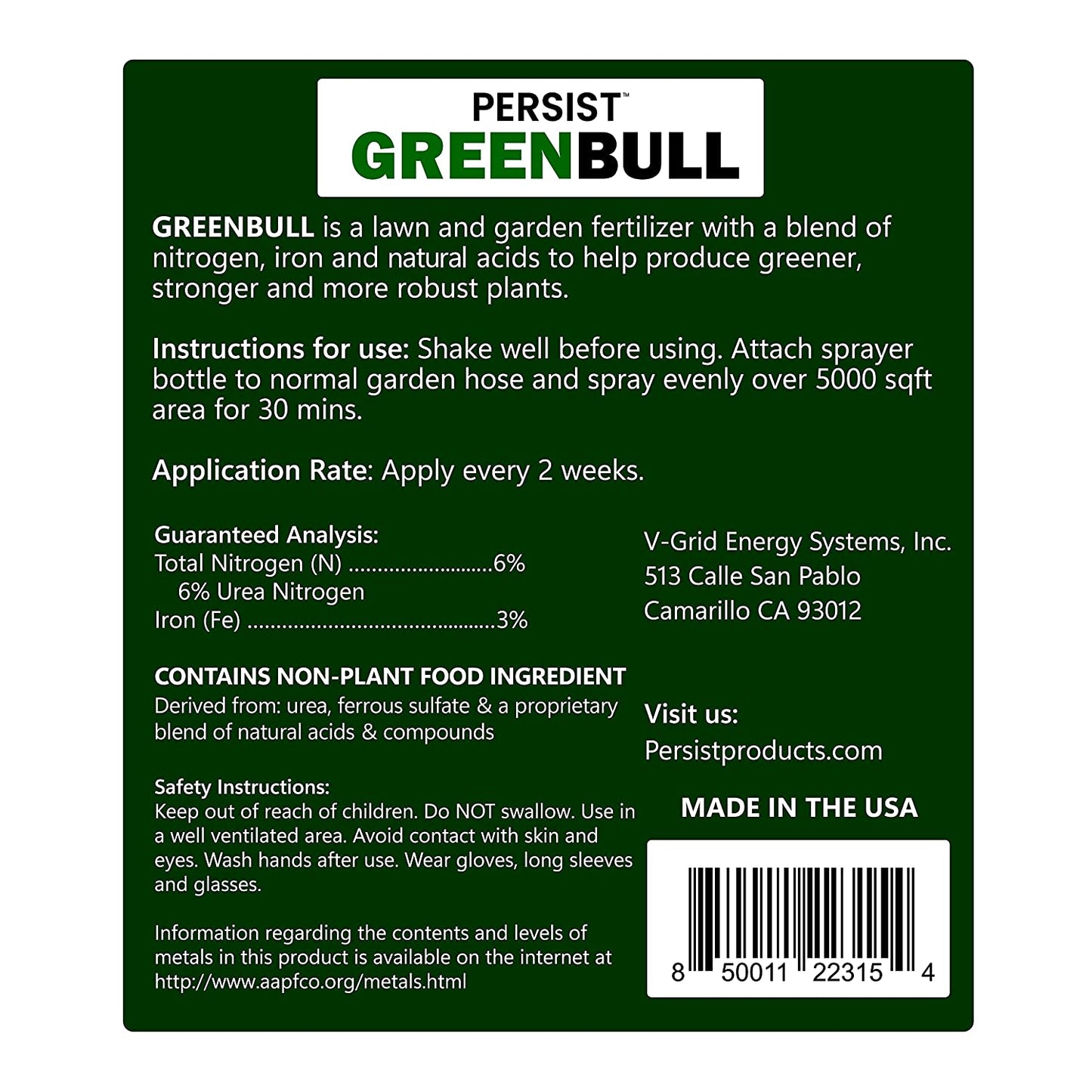 Persist Green Bull - 32 fl oz Liquid Grass Fertilizer Sprayer for Nitrogen Rich Lawn and Garden Soil